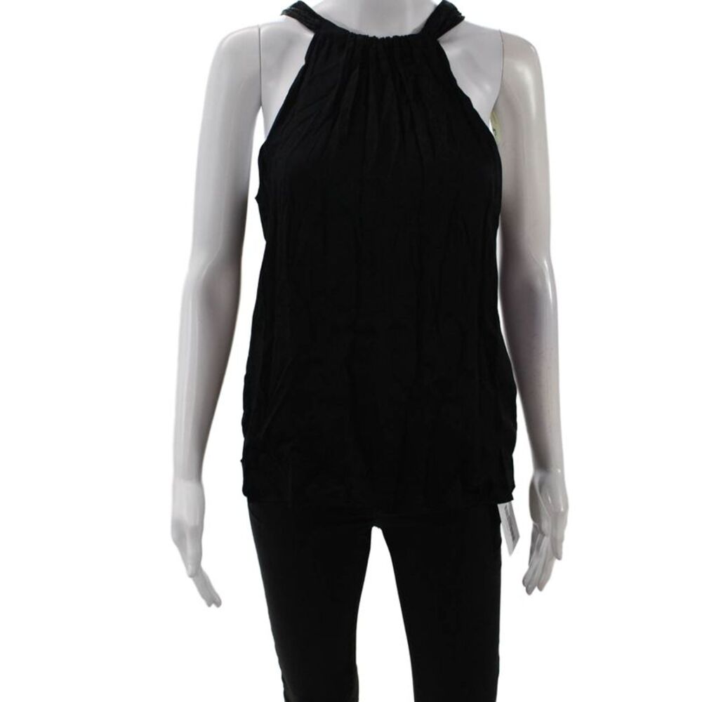 Lini Womens Leopard Print Sleeveless Halter Blouse Black Size XS
